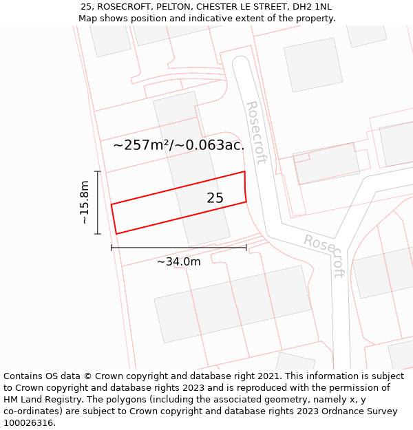 25, ROSECROFT, PELTON, CHESTER LE STREET, DH2 1NL: Plot and title map