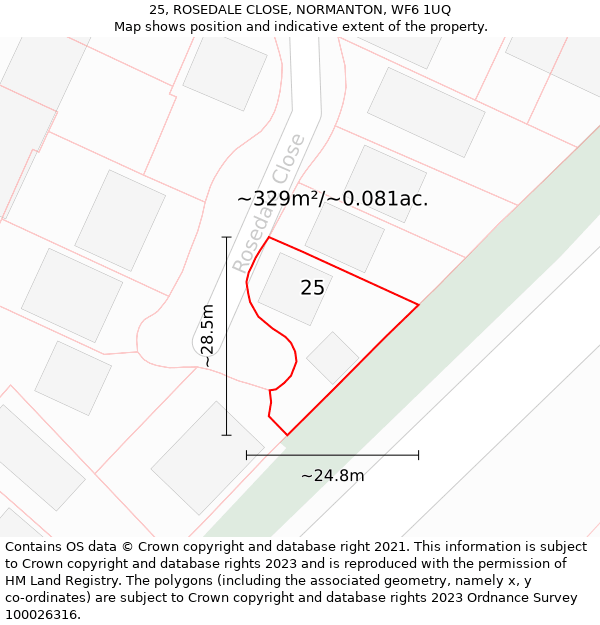 25, ROSEDALE CLOSE, NORMANTON, WF6 1UQ: Plot and title map