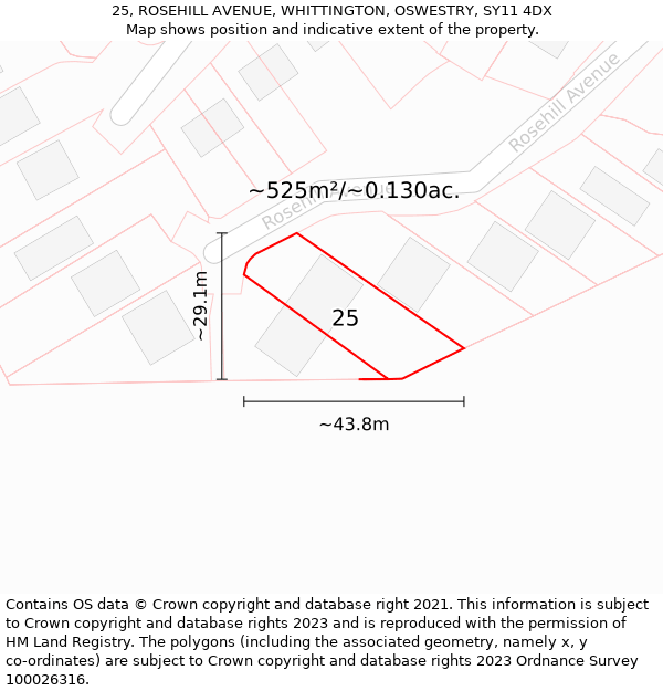 25, ROSEHILL AVENUE, WHITTINGTON, OSWESTRY, SY11 4DX: Plot and title map