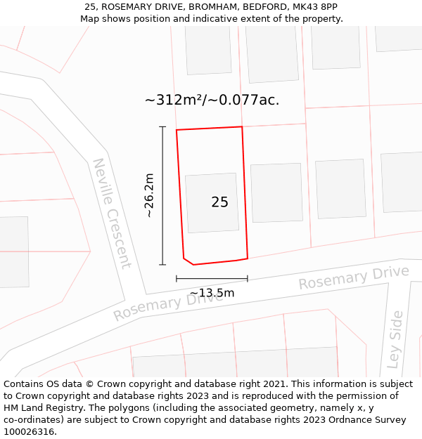 25, ROSEMARY DRIVE, BROMHAM, BEDFORD, MK43 8PP: Plot and title map