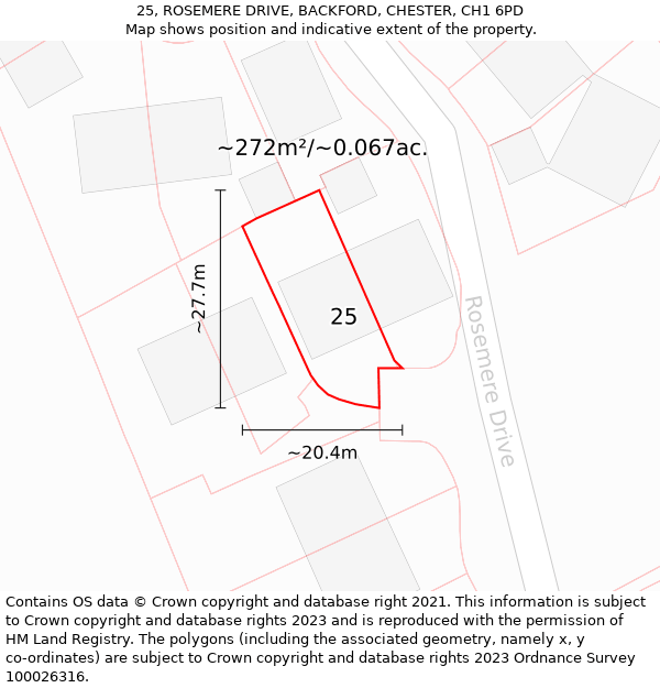 25, ROSEMERE DRIVE, BACKFORD, CHESTER, CH1 6PD: Plot and title map