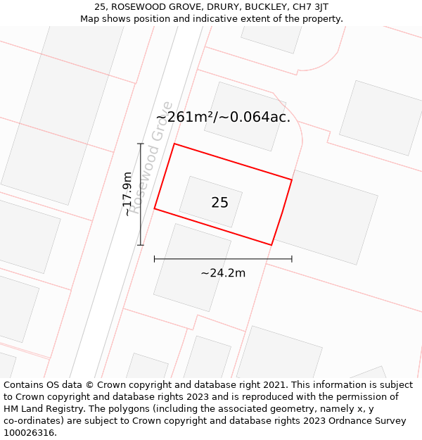 25, ROSEWOOD GROVE, DRURY, BUCKLEY, CH7 3JT: Plot and title map