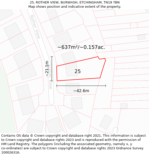 25, ROTHER VIEW, BURWASH, ETCHINGHAM, TN19 7BN: Plot and title map