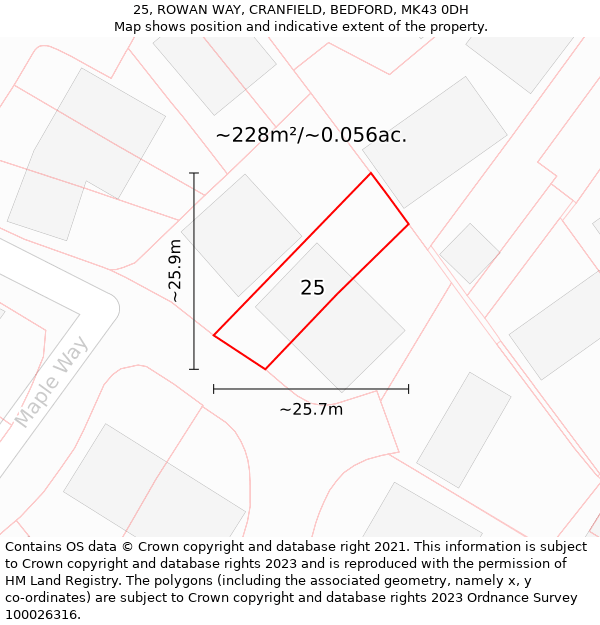 25, ROWAN WAY, CRANFIELD, BEDFORD, MK43 0DH: Plot and title map