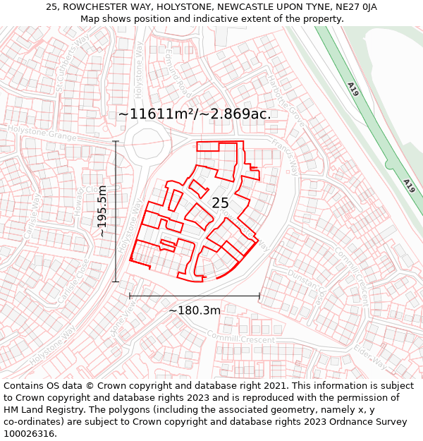 25, ROWCHESTER WAY, HOLYSTONE, NEWCASTLE UPON TYNE, NE27 0JA: Plot and title map