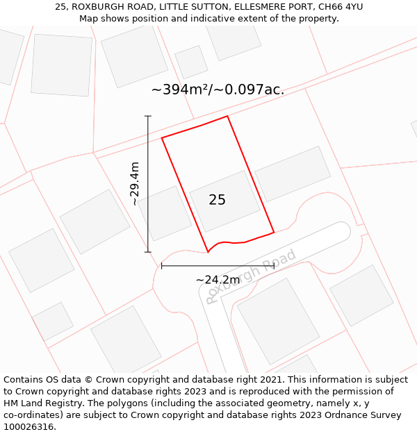 25, ROXBURGH ROAD, LITTLE SUTTON, ELLESMERE PORT, CH66 4YU: Plot and title map