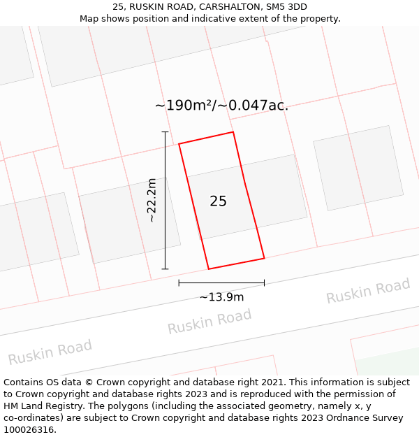 25, RUSKIN ROAD, CARSHALTON, SM5 3DD: Plot and title map