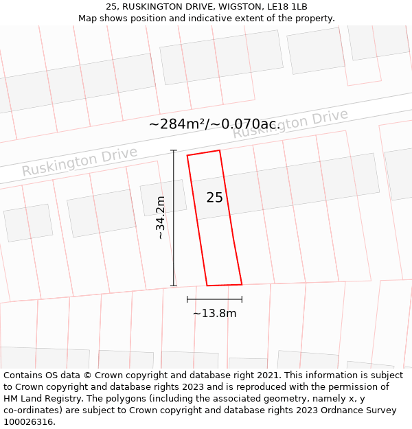 25, RUSKINGTON DRIVE, WIGSTON, LE18 1LB: Plot and title map