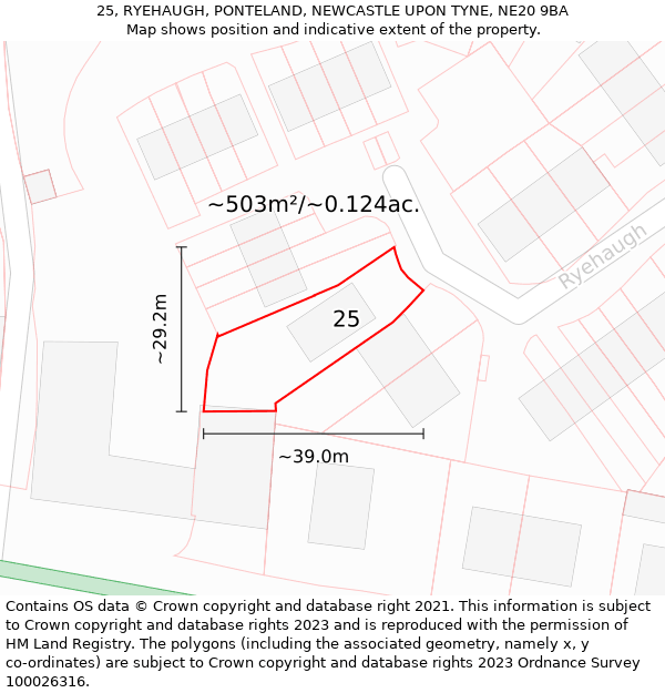 25, RYEHAUGH, PONTELAND, NEWCASTLE UPON TYNE, NE20 9BA: Plot and title map