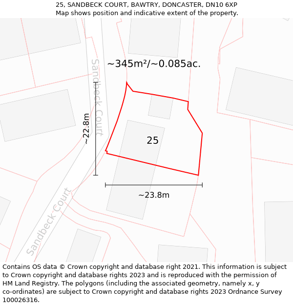 25, SANDBECK COURT, BAWTRY, DONCASTER, DN10 6XP: Plot and title map