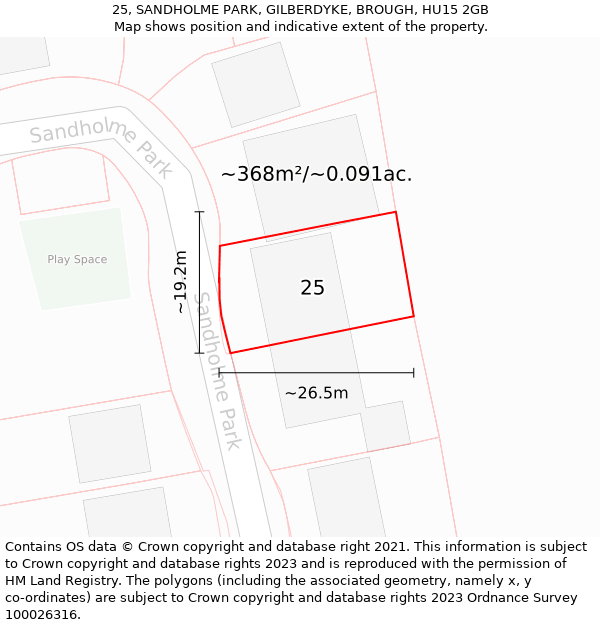 25, SANDHOLME PARK, GILBERDYKE, BROUGH, HU15 2GB: Plot and title map