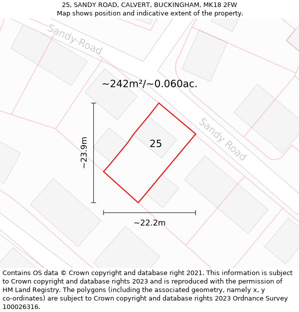 25, SANDY ROAD, CALVERT, BUCKINGHAM, MK18 2FW: Plot and title map