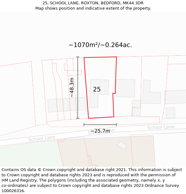 25, SCHOOL LANE, ROXTON, BEDFORD, MK44 3DR: Plot and title map