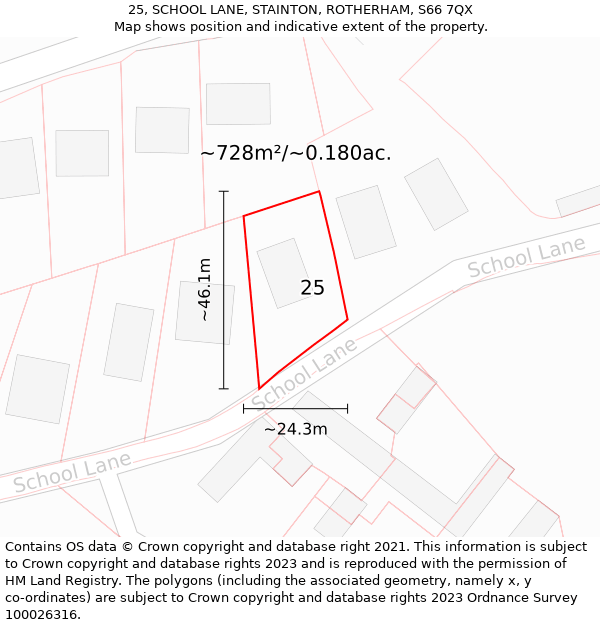 25, SCHOOL LANE, STAINTON, ROTHERHAM, S66 7QX: Plot and title map