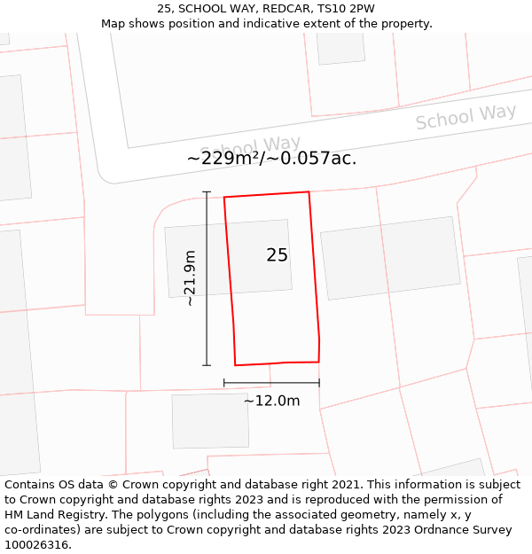 25, SCHOOL WAY, REDCAR, TS10 2PW: Plot and title map