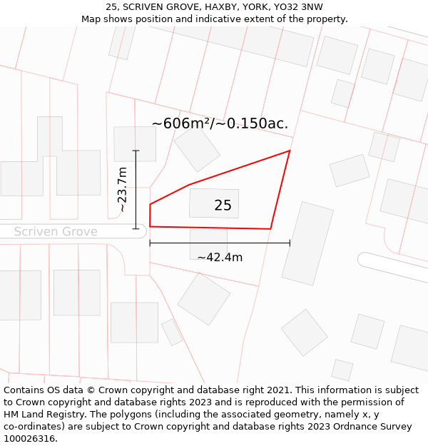 25, SCRIVEN GROVE, HAXBY, YORK, YO32 3NW: Plot and title map