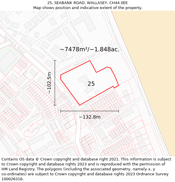 25, SEABANK ROAD, WALLASEY, CH44 0EE: Plot and title map