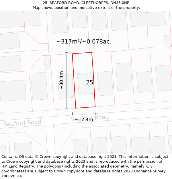 25, SEAFORD ROAD, CLEETHORPES, DN35 0NB: Plot and title map