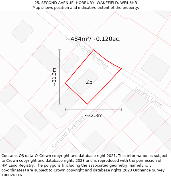 25, SECOND AVENUE, HORBURY, WAKEFIELD, WF4 6HB: Plot and title map