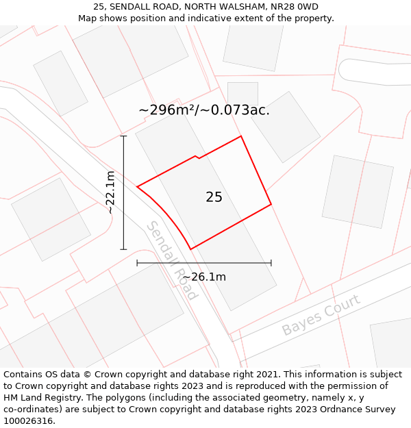 25, SENDALL ROAD, NORTH WALSHAM, NR28 0WD: Plot and title map