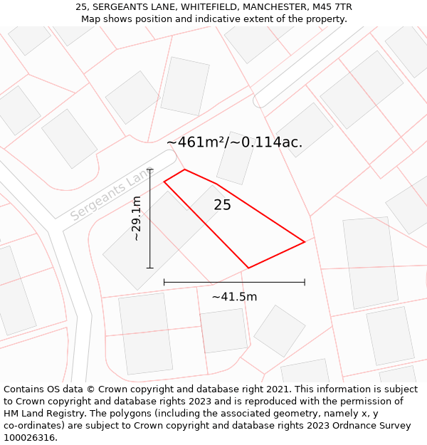 25, SERGEANTS LANE, WHITEFIELD, MANCHESTER, M45 7TR: Plot and title map