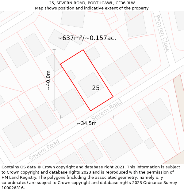 25, SEVERN ROAD, PORTHCAWL, CF36 3LW: Plot and title map