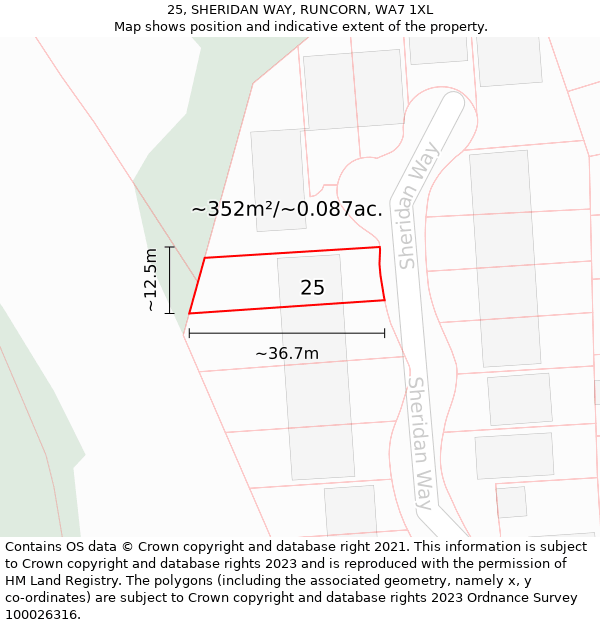 25, SHERIDAN WAY, RUNCORN, WA7 1XL: Plot and title map