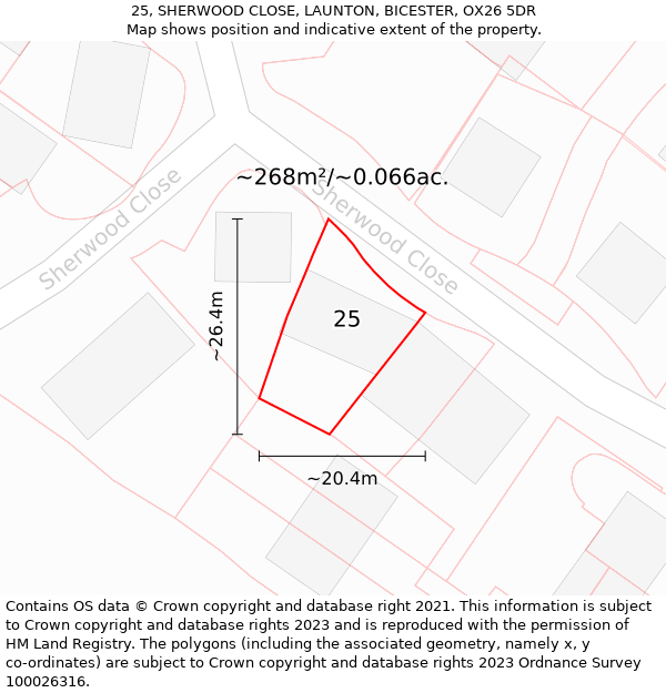 25, SHERWOOD CLOSE, LAUNTON, BICESTER, OX26 5DR: Plot and title map