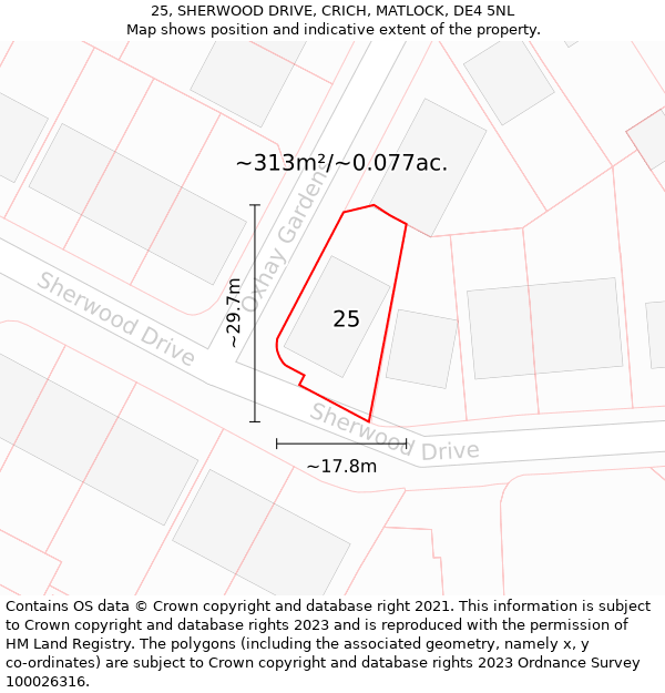 25, SHERWOOD DRIVE, CRICH, MATLOCK, DE4 5NL: Plot and title map