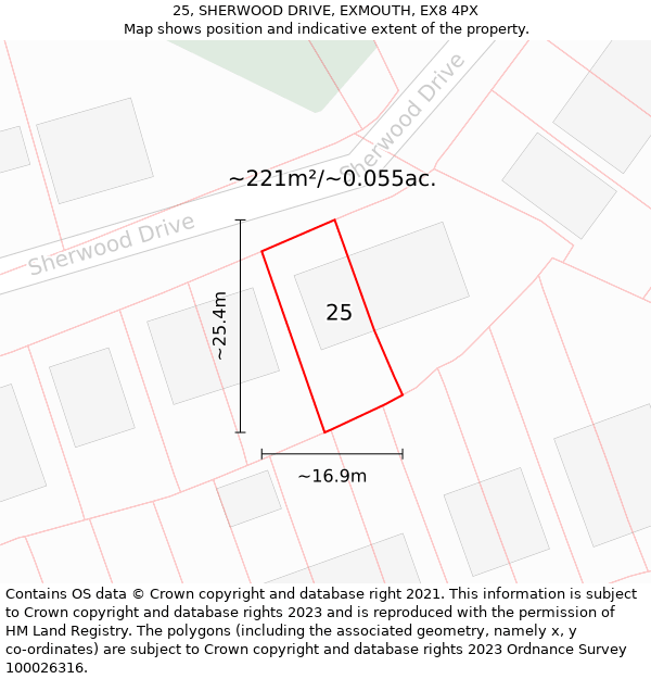 25, SHERWOOD DRIVE, EXMOUTH, EX8 4PX: Plot and title map