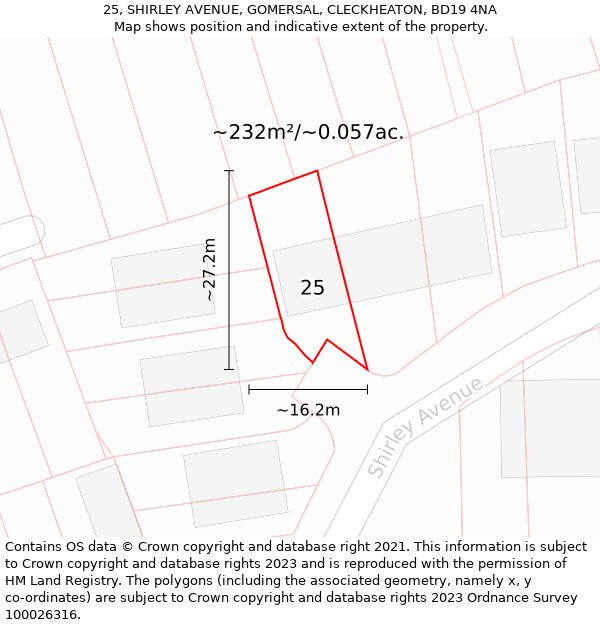 25, SHIRLEY AVENUE, GOMERSAL, CLECKHEATON, BD19 4NA: Plot and title map