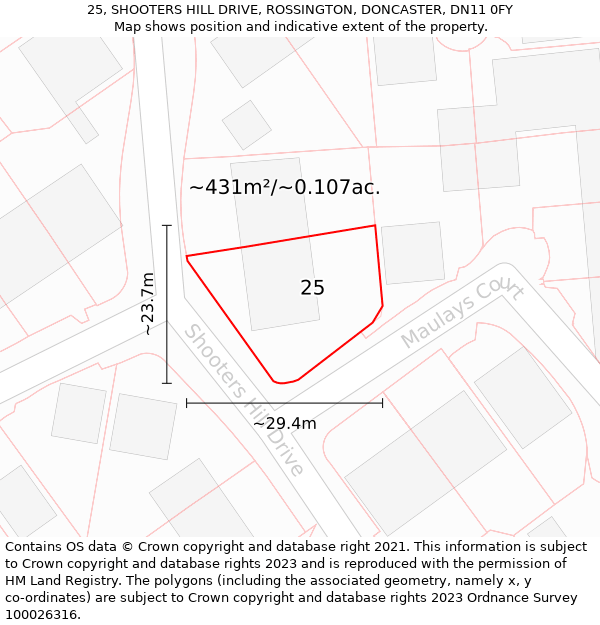 25, SHOOTERS HILL DRIVE, ROSSINGTON, DONCASTER, DN11 0FY: Plot and title map