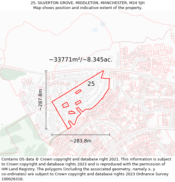 25, SILVERTON GROVE, MIDDLETON, MANCHESTER, M24 5JH: Plot and title map