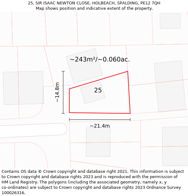 25, SIR ISAAC NEWTON CLOSE, HOLBEACH, SPALDING, PE12 7QH: Plot and title map