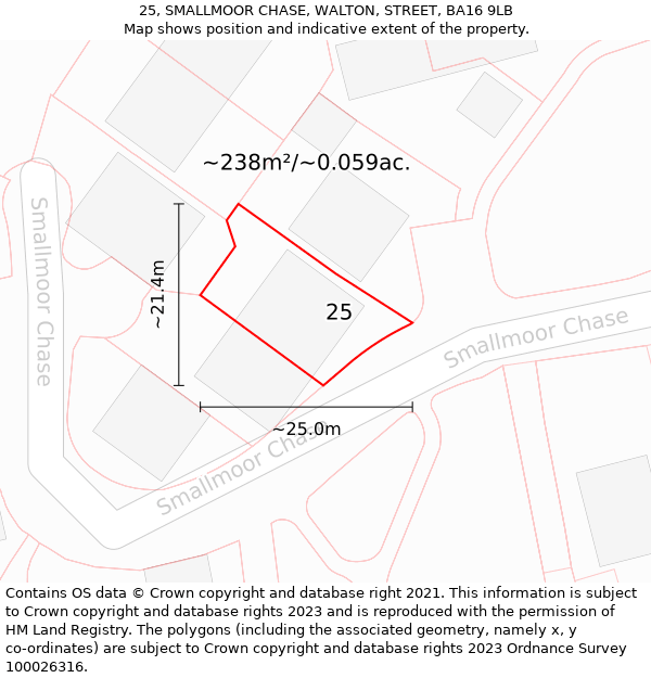 25, SMALLMOOR CHASE, WALTON, STREET, BA16 9LB: Plot and title map