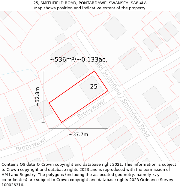 25, SMITHFIELD ROAD, PONTARDAWE, SWANSEA, SA8 4LA: Plot and title map