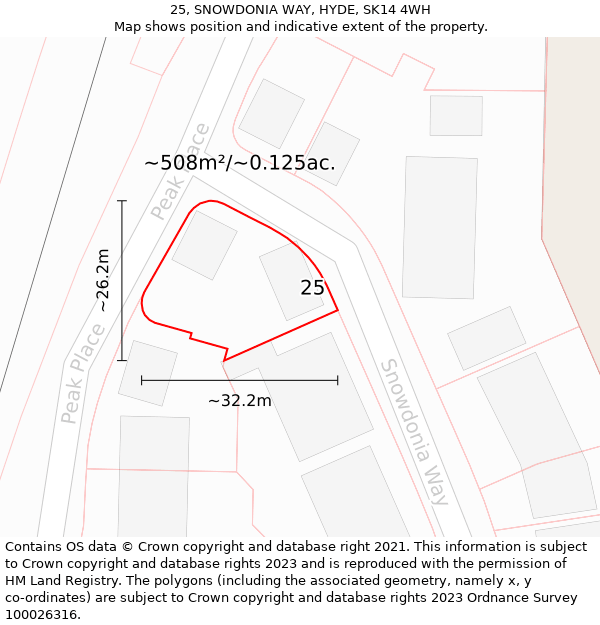 25, SNOWDONIA WAY, HYDE, SK14 4WH: Plot and title map