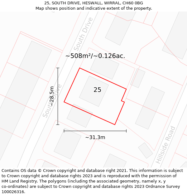 25, SOUTH DRIVE, HESWALL, WIRRAL, CH60 0BG: Plot and title map