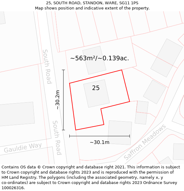 25, SOUTH ROAD, STANDON, WARE, SG11 1PS: Plot and title map