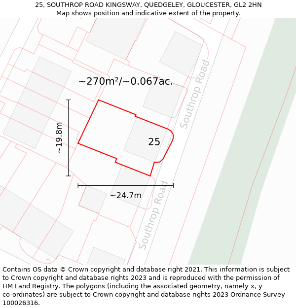 25, SOUTHROP ROAD KINGSWAY, QUEDGELEY, GLOUCESTER, GL2 2HN: Plot and title map