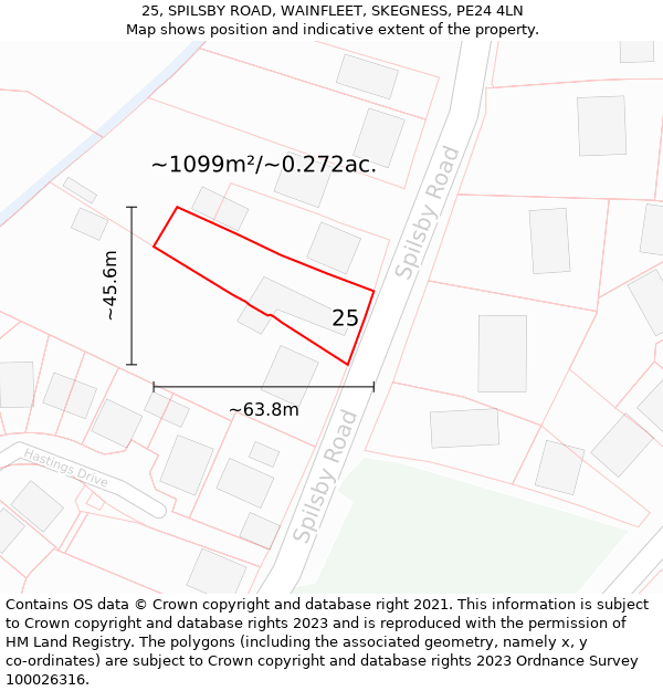 25, SPILSBY ROAD, WAINFLEET, SKEGNESS, PE24 4LN: Plot and title map