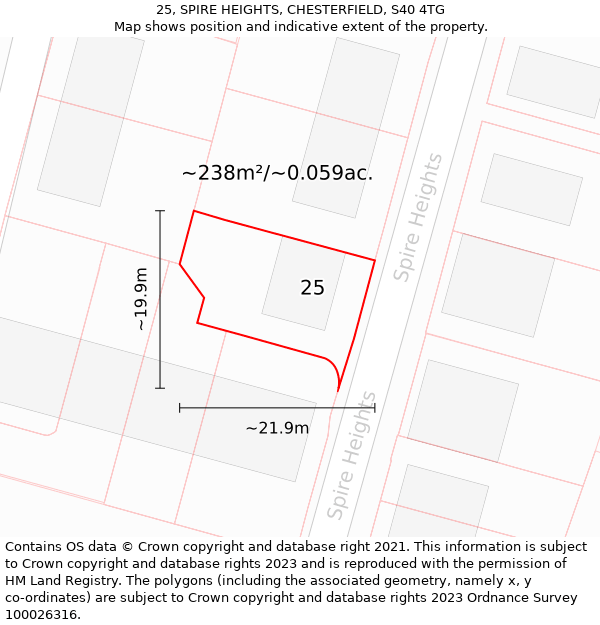 25, SPIRE HEIGHTS, CHESTERFIELD, S40 4TG: Plot and title map