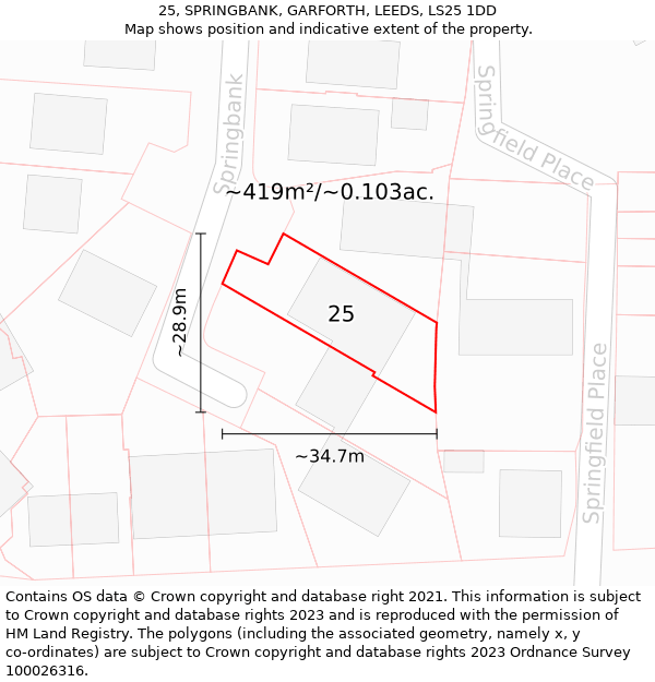 25, SPRINGBANK, GARFORTH, LEEDS, LS25 1DD: Plot and title map