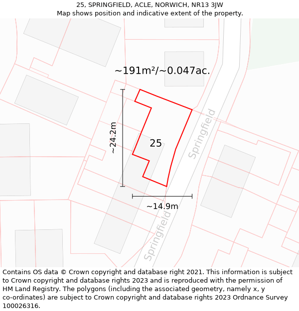 25, SPRINGFIELD, ACLE, NORWICH, NR13 3JW: Plot and title map