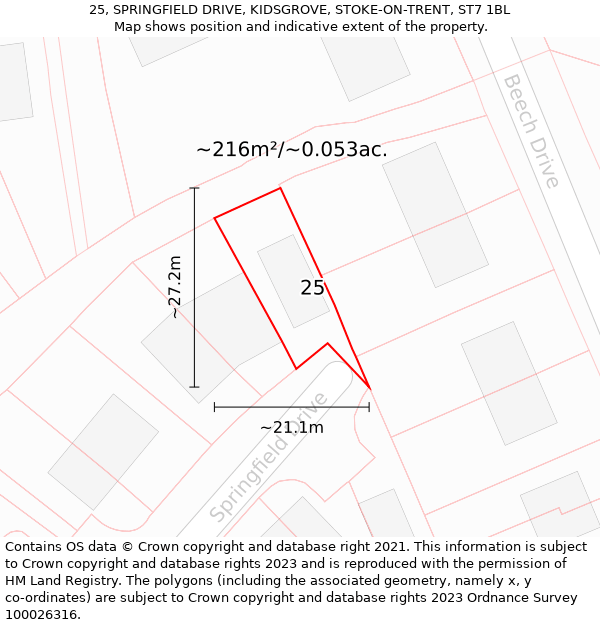 25, SPRINGFIELD DRIVE, KIDSGROVE, STOKE-ON-TRENT, ST7 1BL: Plot and title map