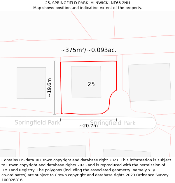 25, SPRINGFIELD PARK, ALNWICK, NE66 2NH: Plot and title map