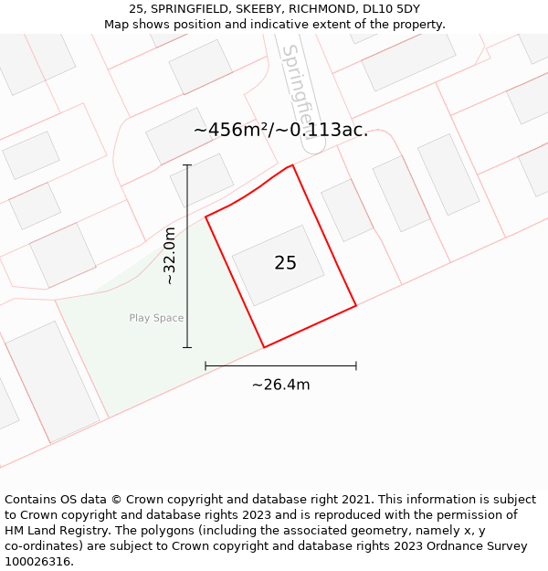 25, SPRINGFIELD, SKEEBY, RICHMOND, DL10 5DY: Plot and title map