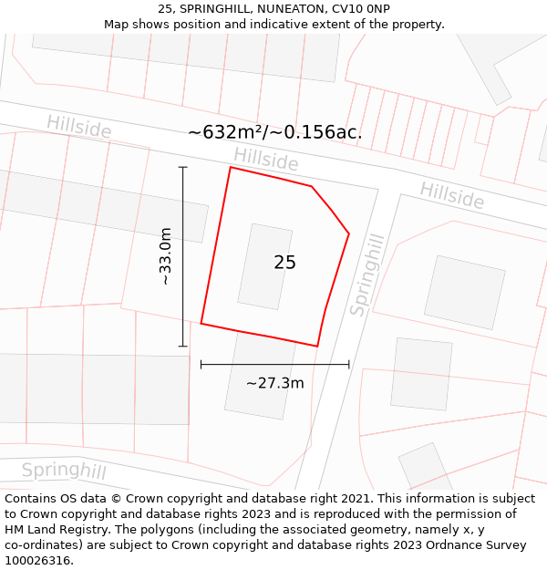 25, SPRINGHILL, NUNEATON, CV10 0NP: Plot and title map