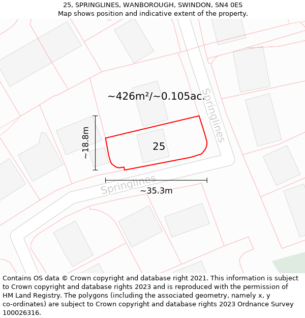 25, SPRINGLINES, WANBOROUGH, SWINDON, SN4 0ES: Plot and title map