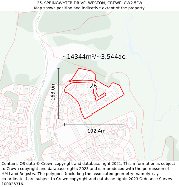 25, SPRINGWATER DRIVE, WESTON, CREWE, CW2 5FW: Plot and title map